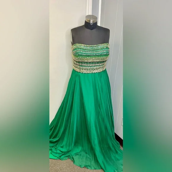 Rachel Allan | Dresses | Formal Gown Prom Dress Wedding Guest Curvy Emerald  Strapless Gown | Poshmark